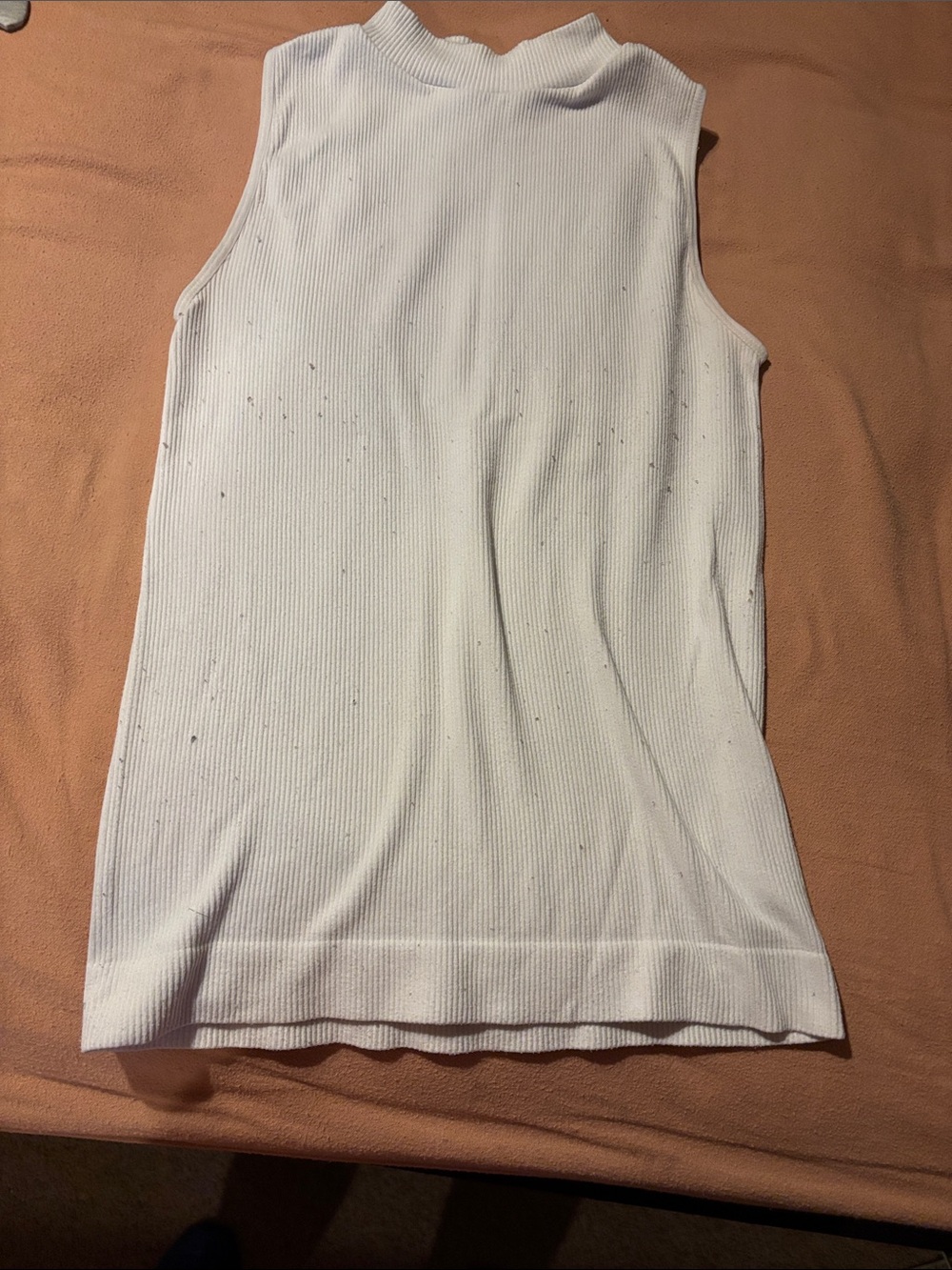 Ribbed Mock Neck Sleeveless Tank Top - White